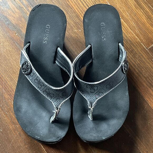 G by Guess Shoes - G by GUESS Women's Black Silver Wedge Sandals